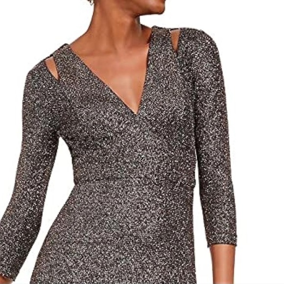 NWOT Calvin Klein Cut Out Sparkle Shimmer Evening Gown Quarter Sleeve Dress 8 - Picture 9 of 17